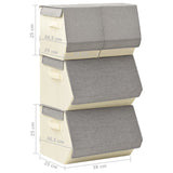 Stackable Storage Boxes 4 pcs Fabric Grey and Cream