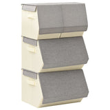 Stackable Storage Boxes 4 pcs Fabric Grey and Cream