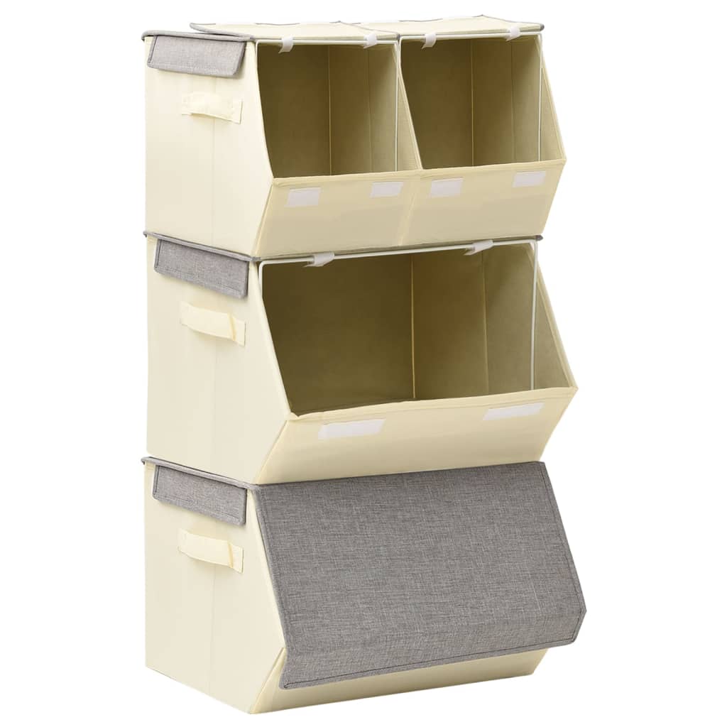 Stackable Storage Boxes 4 pcs Fabric Grey and Cream