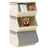 Stackable Storage Boxes 4 pcs Fabric Grey and Cream