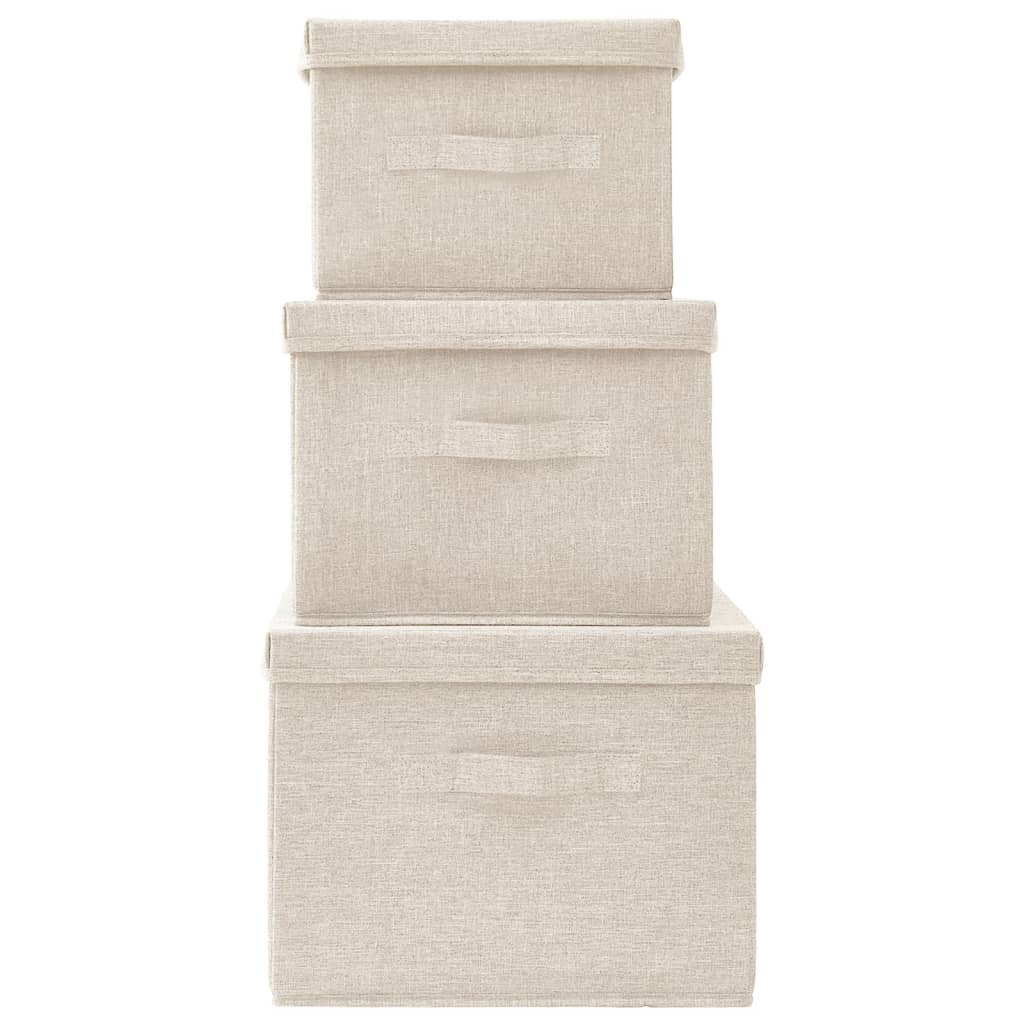 Stackable Storage Boxes 3 pcs Cream Fabric