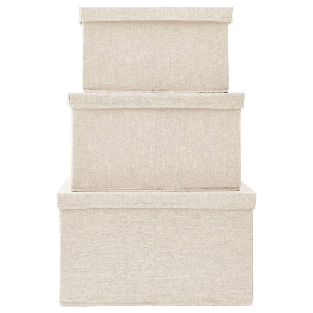 Stackable Storage Boxes 3 pcs Cream Fabric