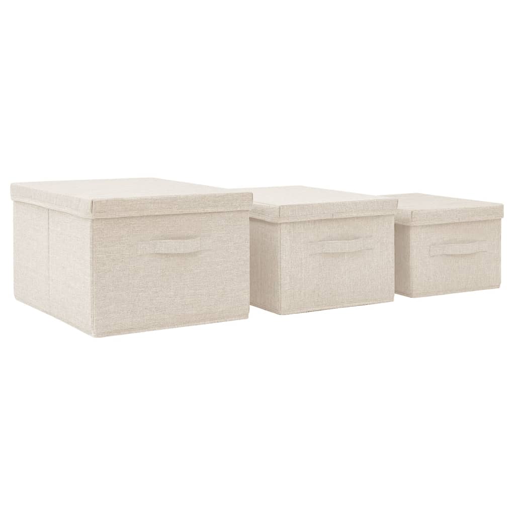 Stackable Storage Boxes 3 pcs Cream Fabric