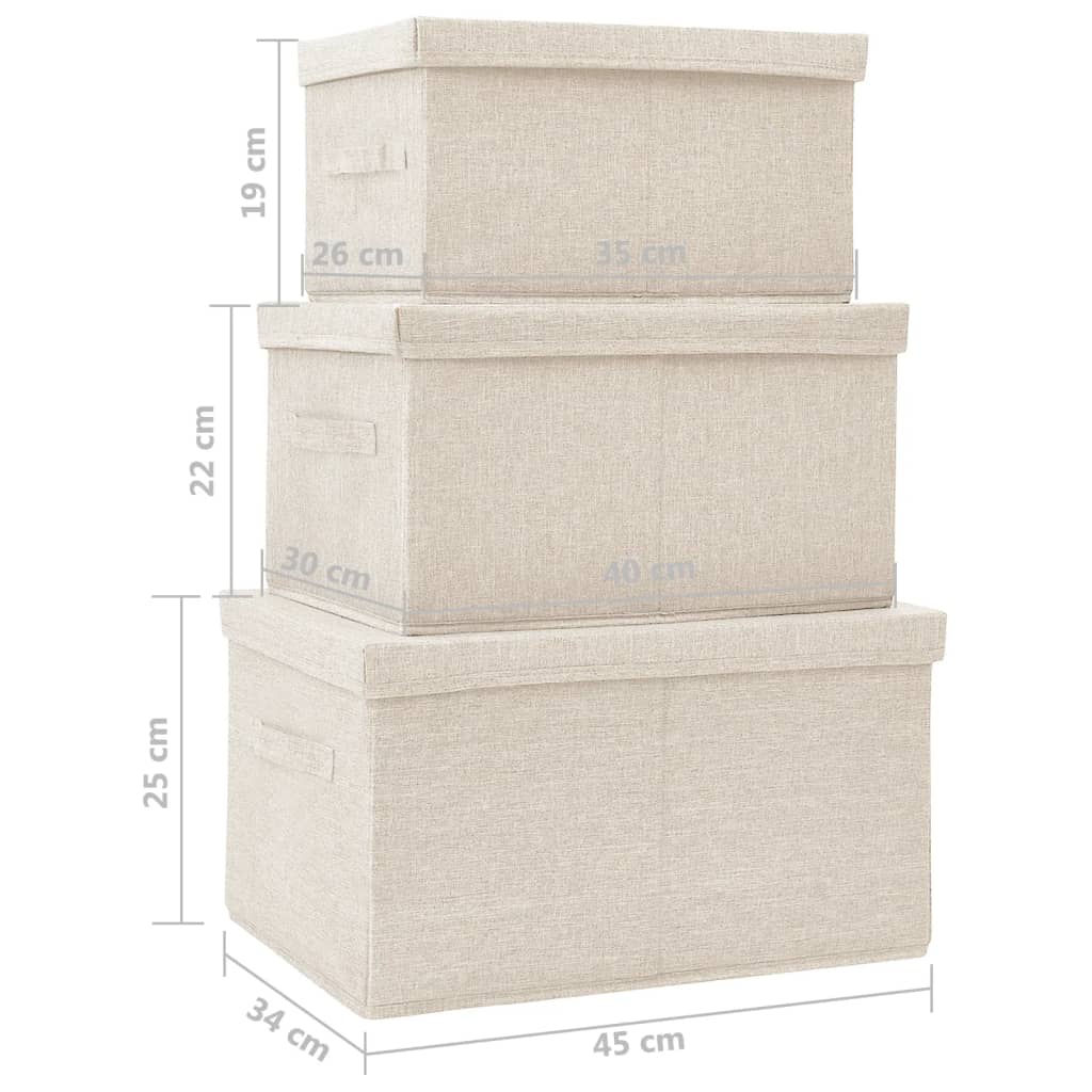 Stackable Storage Boxes 3 pcs Cream Fabric