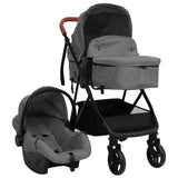 Poussette pour bébé 3-en-1 Gris clair et noir Acier