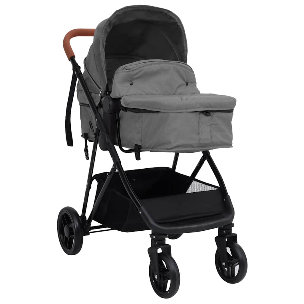 Poussette pour bébé 3-en-1 Gris clair et noir Acier