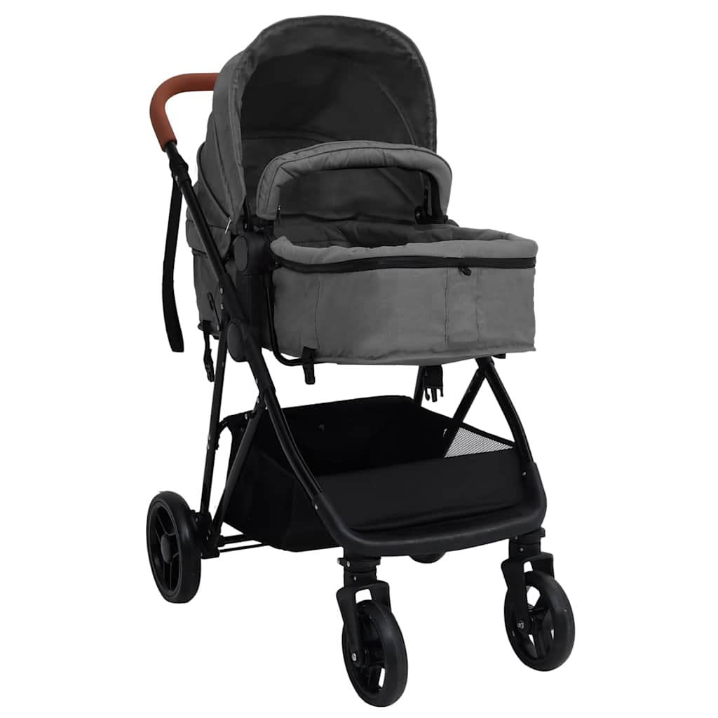 Poussette pour bébé 3-en-1 Gris clair et noir Acier