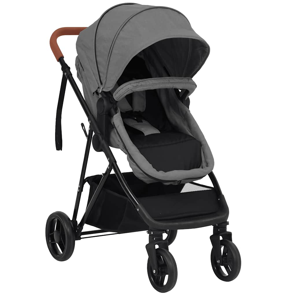 Poussette pour bébé 3-en-1 Gris clair et noir Acier