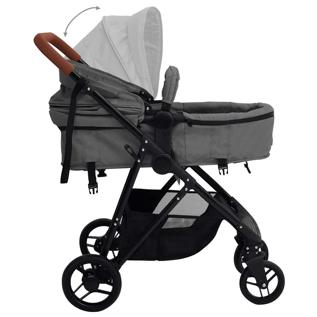 Poussette pour bébé 3-en-1 Gris clair et noir Acier