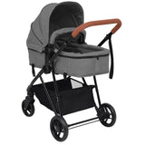 2-in-1 Baby Stroller Light Grey and Black Steel