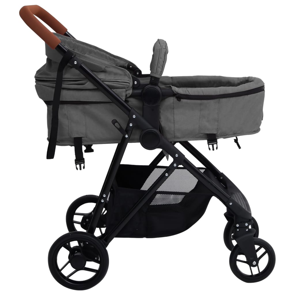 2-in-1 Baby Stroller Light Grey and Black Steel