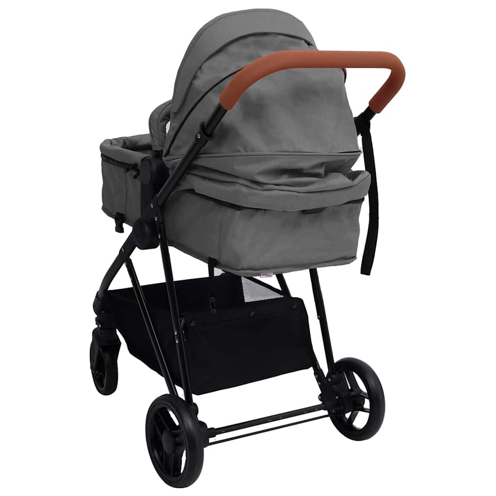 2-in-1 Baby Stroller Light Grey and Black Steel