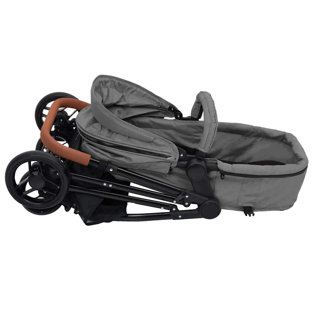 2-in-1 Baby Stroller Light Grey and Black Steel