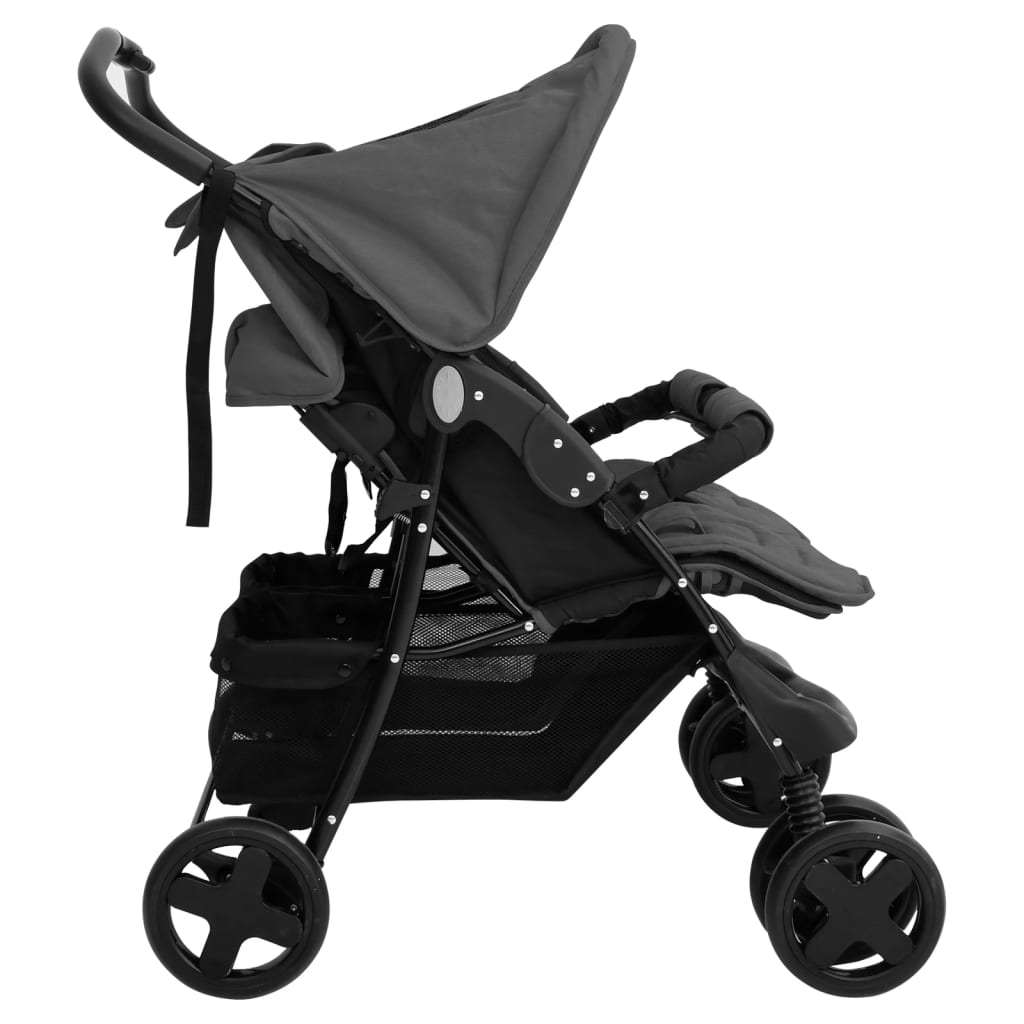 Dark Grey Steel Double Seater Stroller