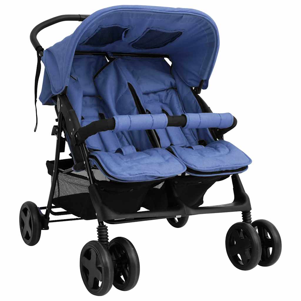 Navy Blue Steel Double Stroller