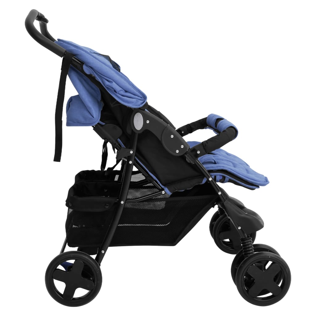 Navy Blue Steel Double Stroller