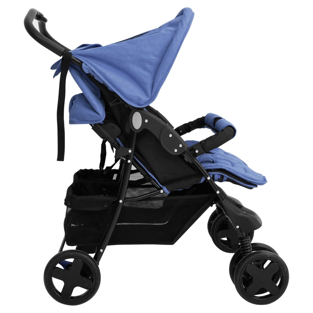 Navy Blue Steel Double Stroller