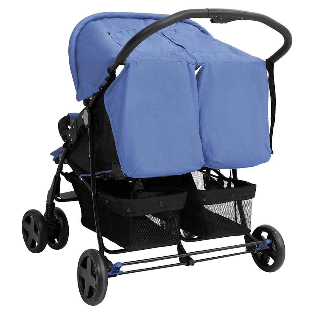 Navy Blue Steel Double Stroller