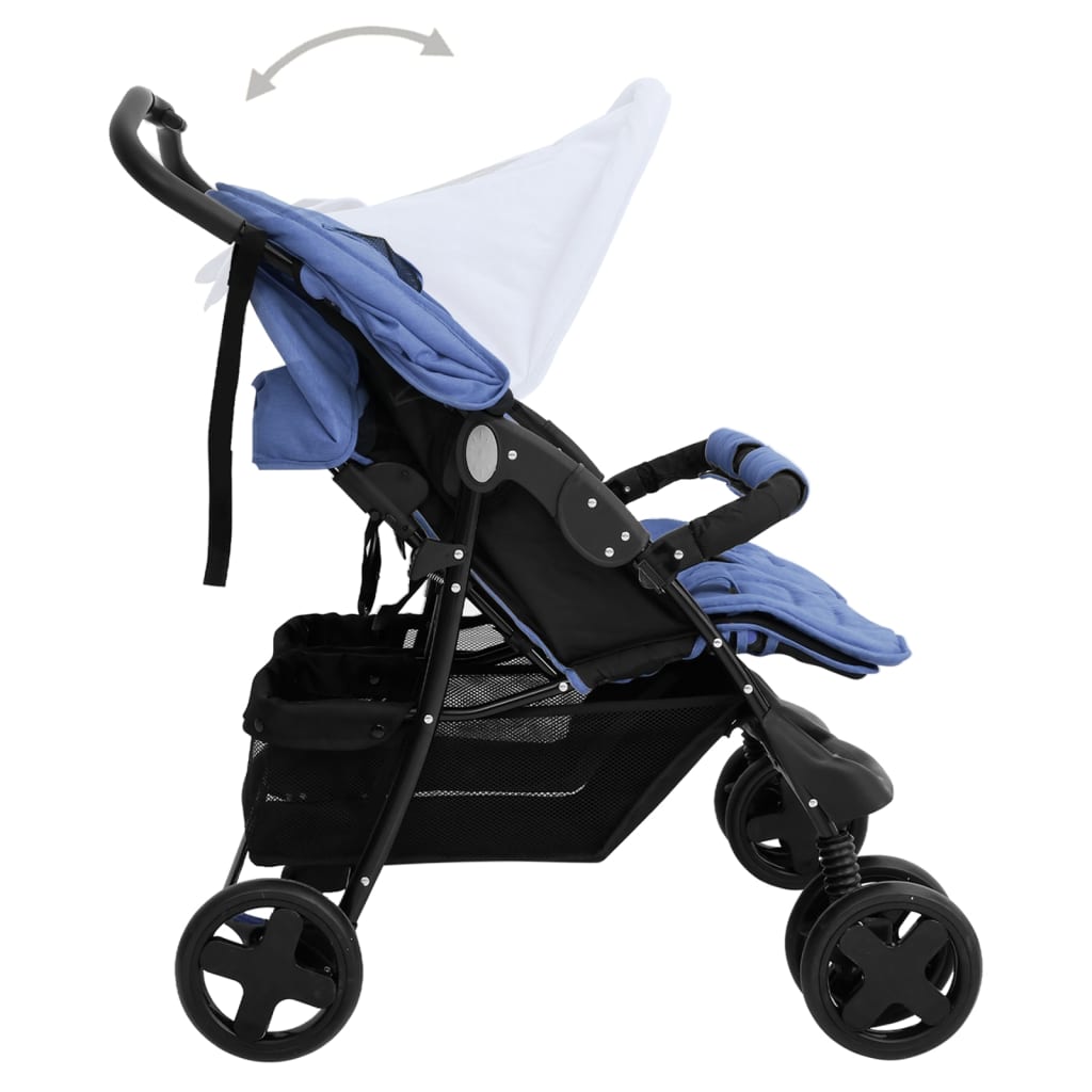 Navy Blue Steel Double Stroller