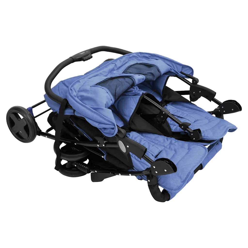 Navy Blue Steel Double Stroller