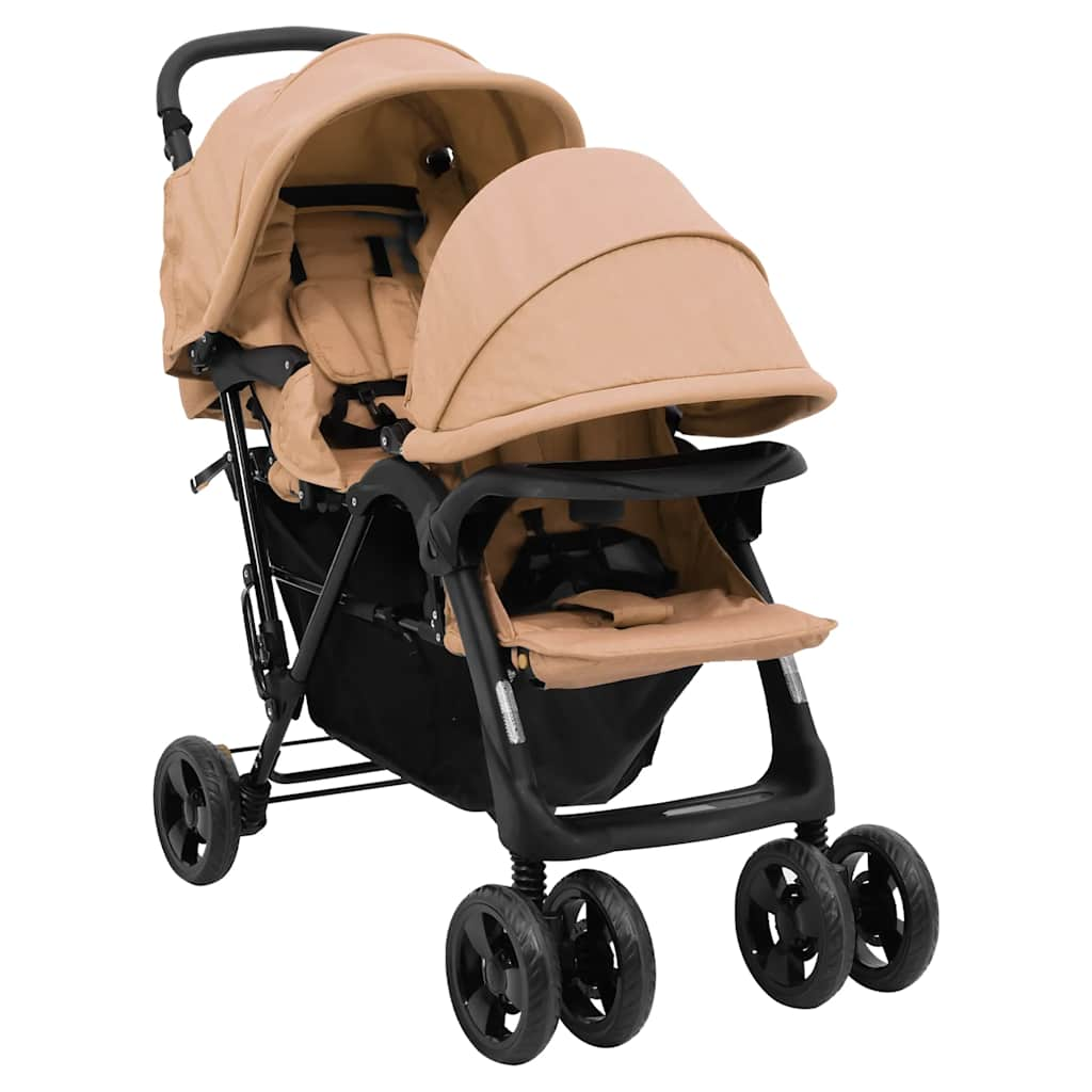 Taupe Steel Double Seat Stroller