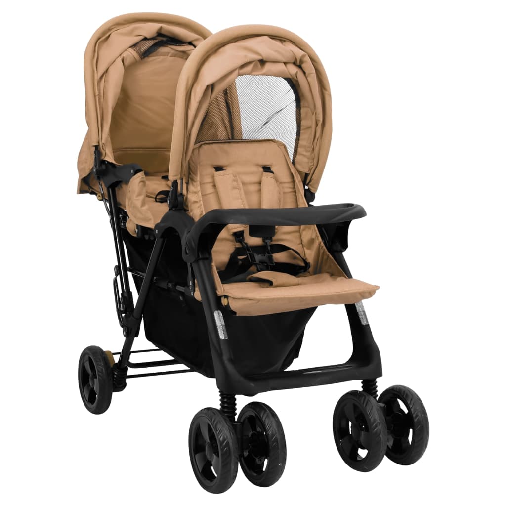 Taupe Steel Double Seat Stroller