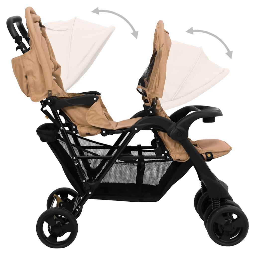 Taupe Steel Double Seat Stroller