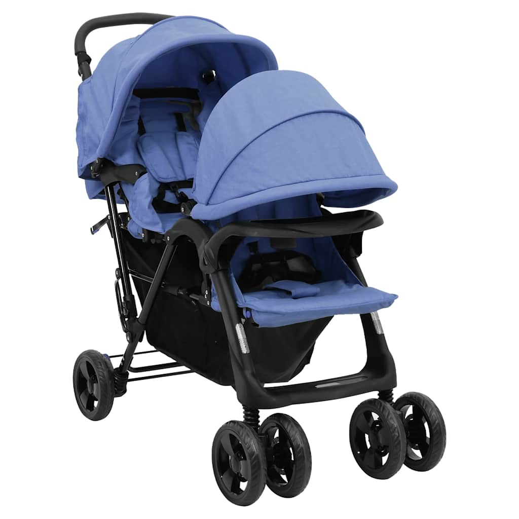 Navy Blue Steel Double Stroller