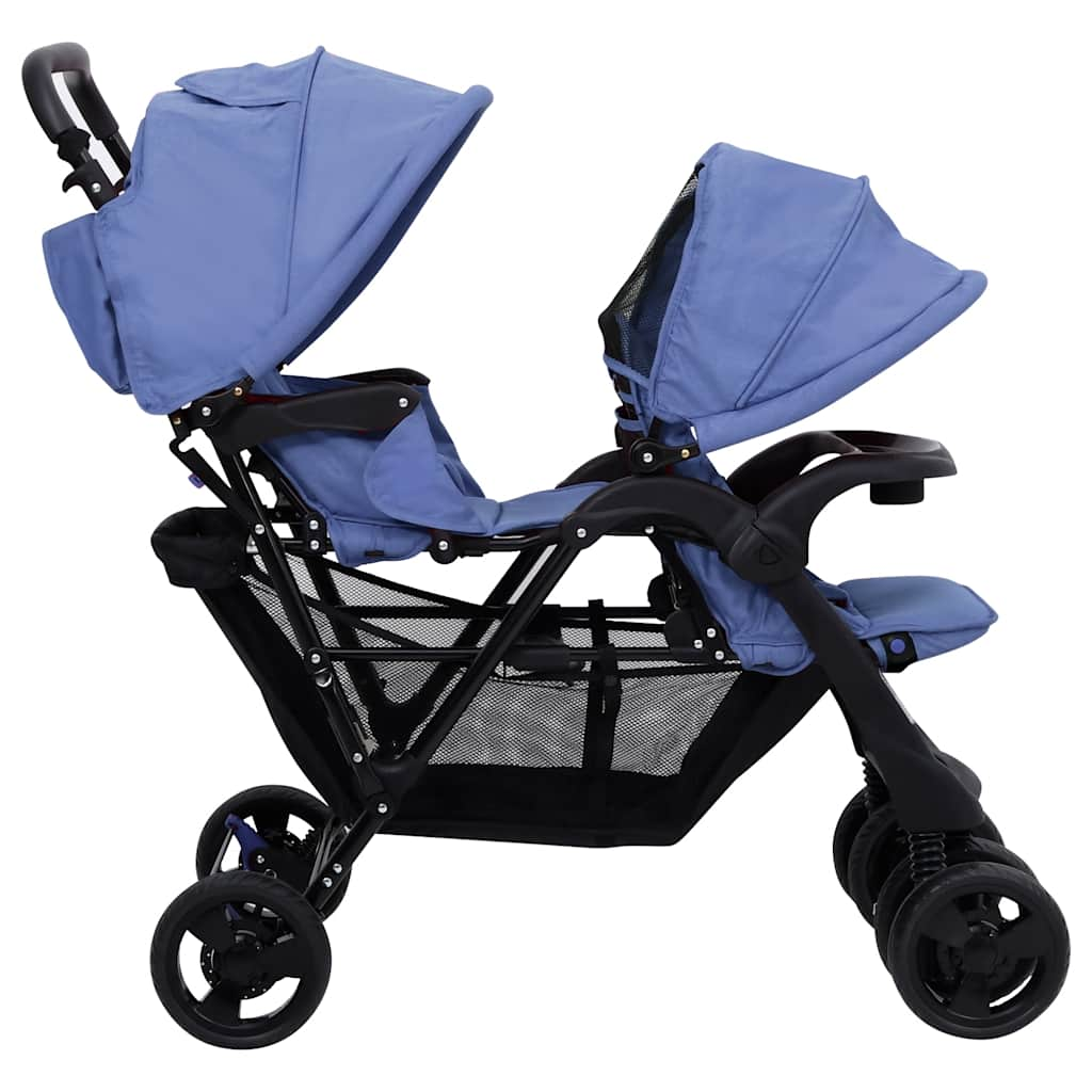 Navy Blue Steel Double Stroller