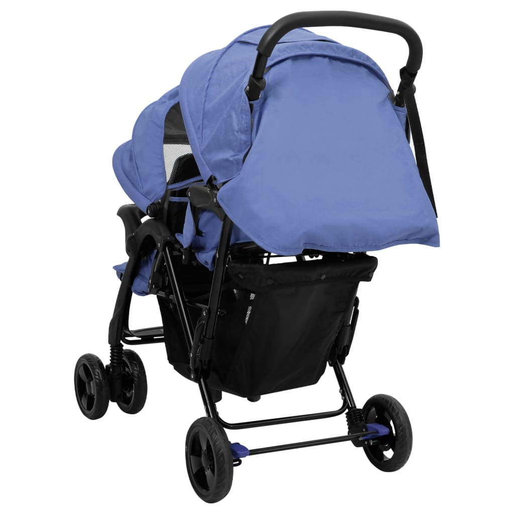 Navy Blue Steel Double Stroller