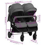 Dark Grey and Black Steel Double Seat Stroller