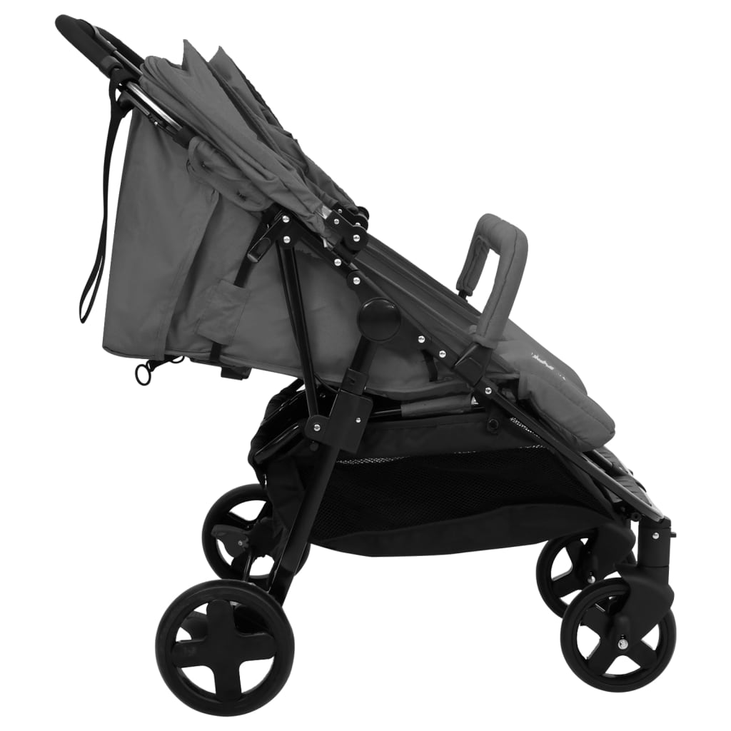 Dark Grey and Black Steel Double Seat Stroller