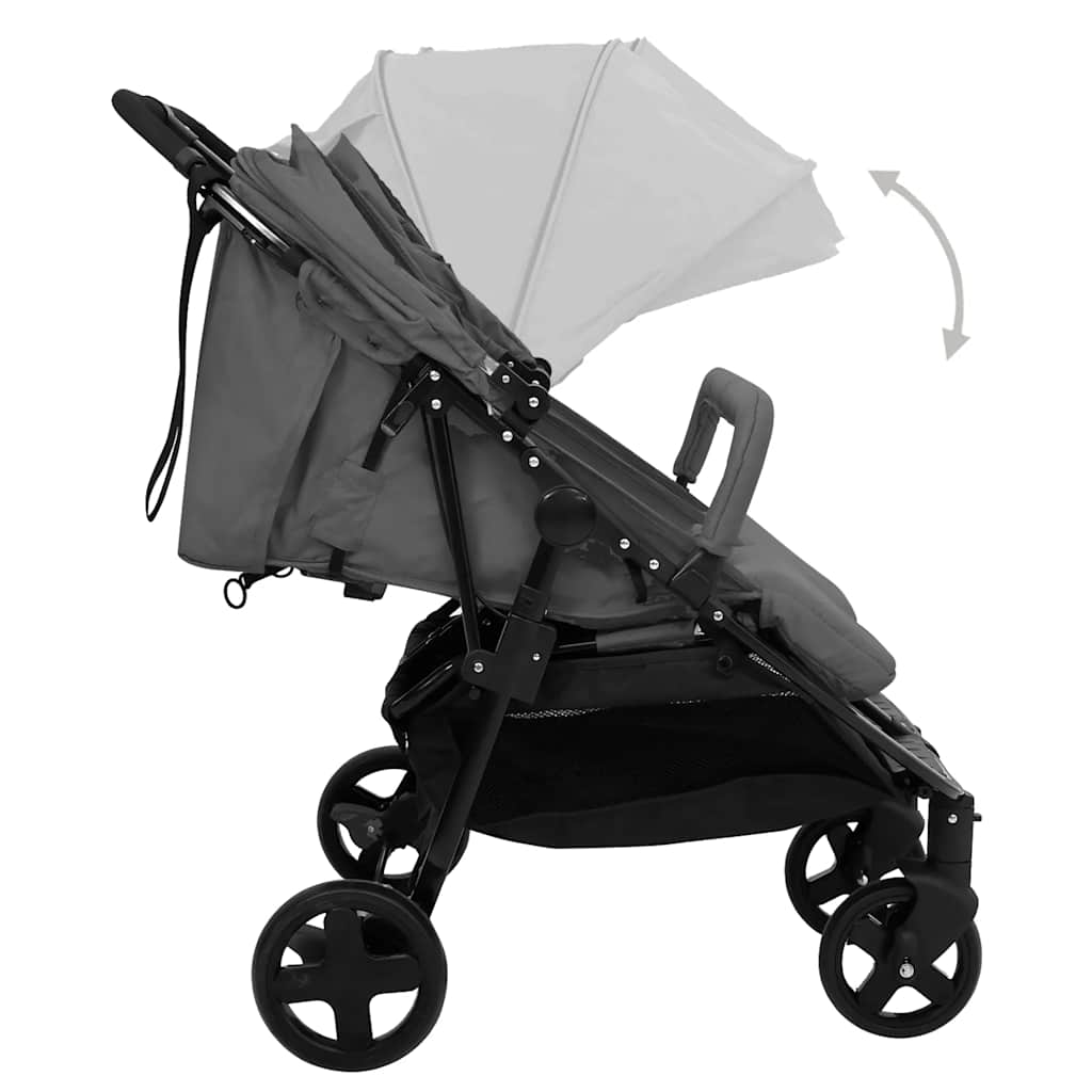 Dark Grey and Black Steel Double Seat Stroller