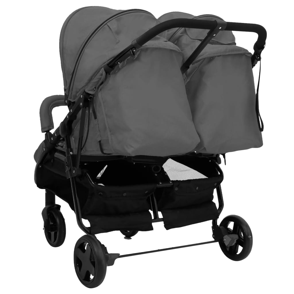 Dark Grey and Black Steel Double Seat Stroller