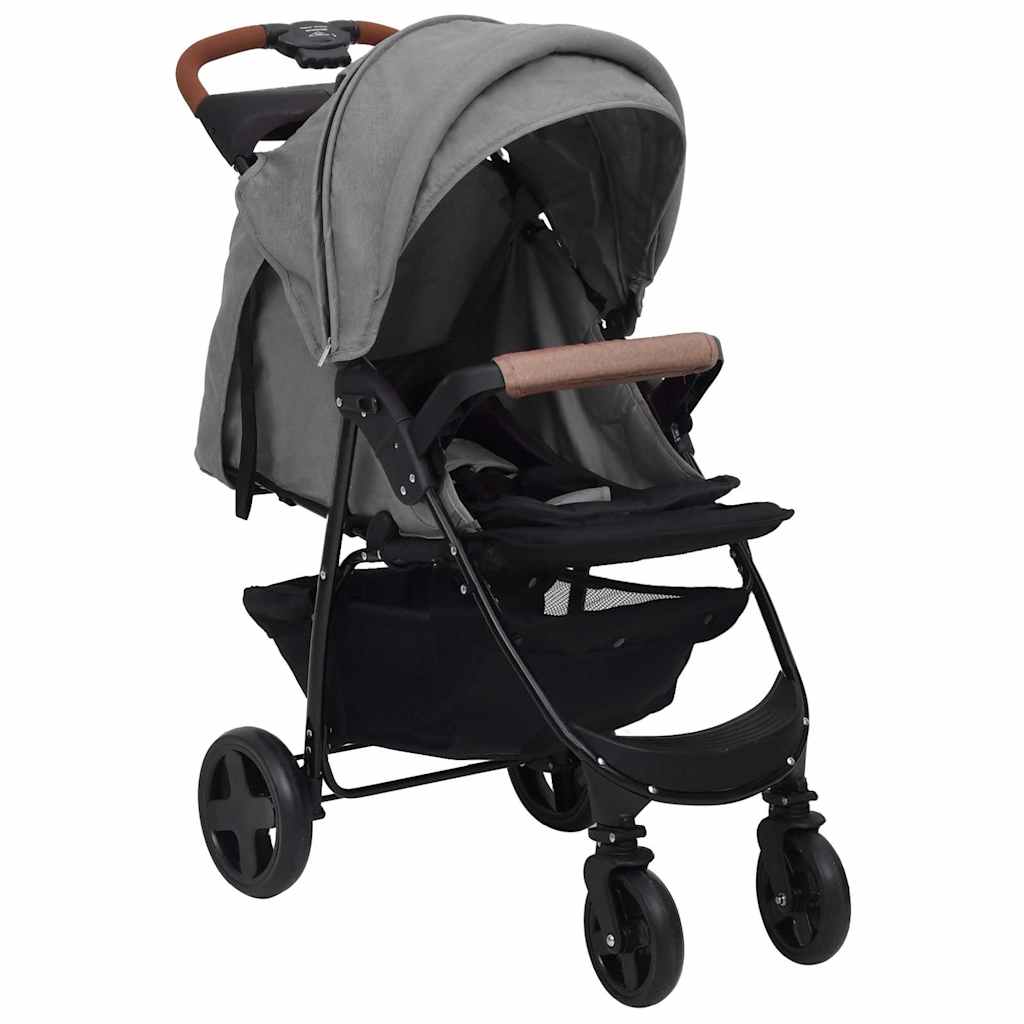 2-in-1 Baby Stroller Light Grey Steel