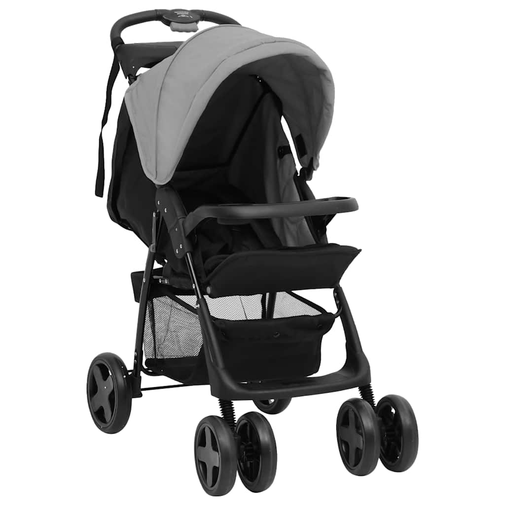 Poussette pour bébé 2-en-1 Gris clair et noir Acier