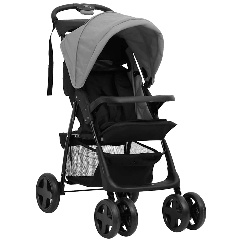 Poussette pour bébé 2-en-1 Gris clair et noir Acier