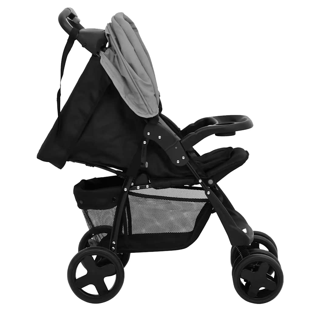 Poussette pour bébé 2-en-1 Gris clair et noir Acier