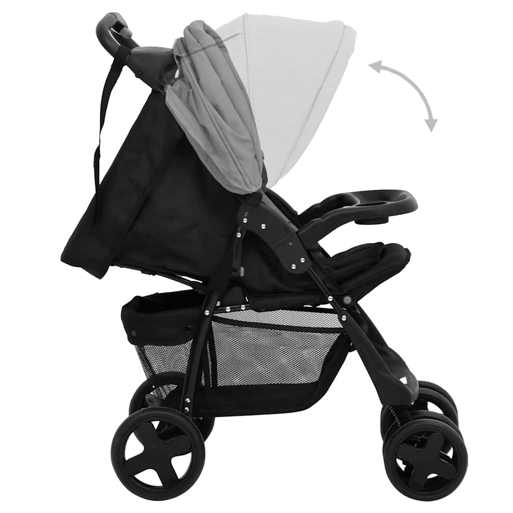 Poussette pour bébé 2-en-1 Gris clair et noir Acier