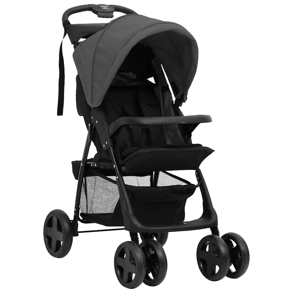 Poussette pour bébé 2-en-1 Gris foncé et noir Acier