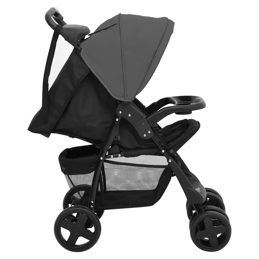 Poussette pour bébé 2-en-1 Gris foncé et noir Acier