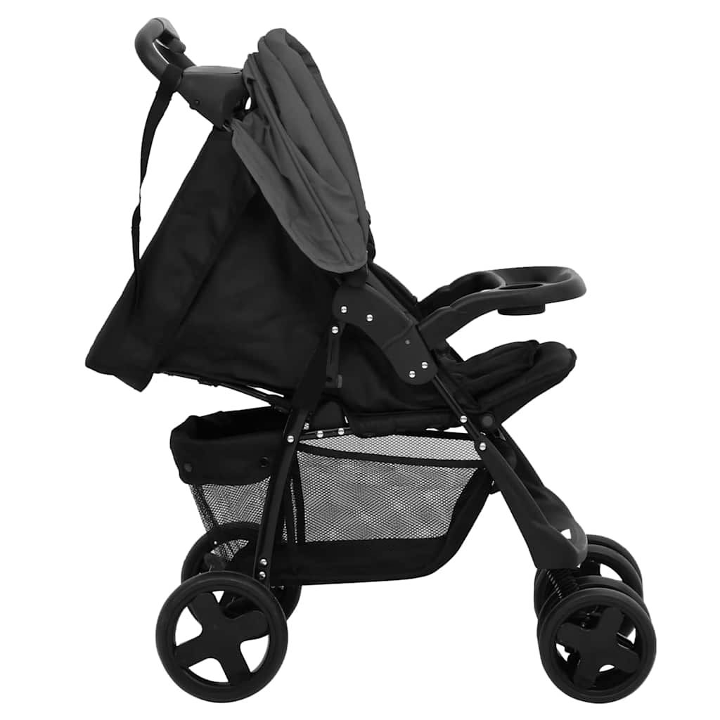 Poussette pour bébé 2-en-1 Gris foncé et noir Acier