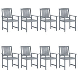 Chaises de jardin lot de 8 Bois massif d'acacia Gris