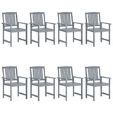 Chaises de jardin et coussins lot de 8 Bois acacia solide Gris