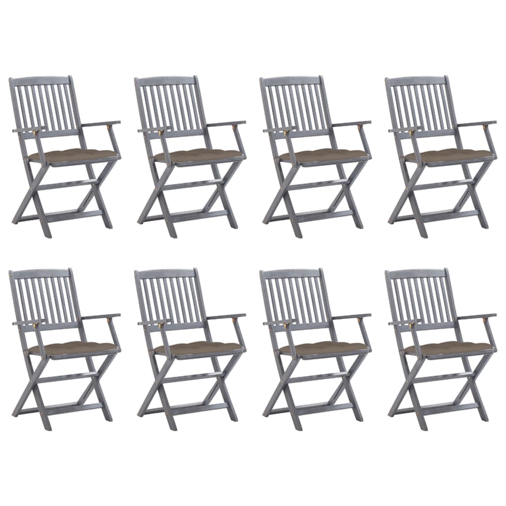 Chaises pliables d'extérieur lot de 8 et coussins Bois d'acacia