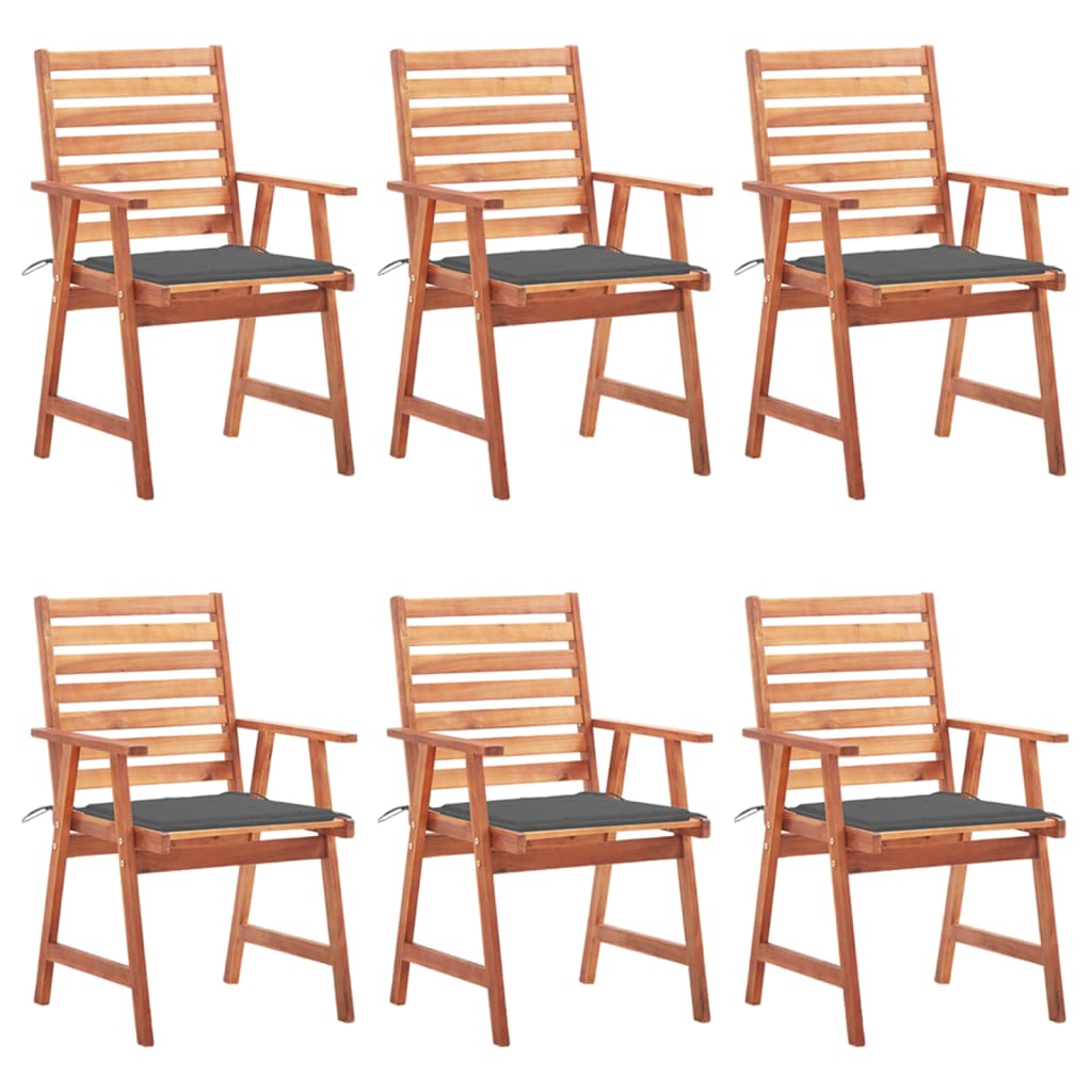 Chaises à manger d'extérieur lot de 6 et coussins Acacia massif