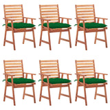 Chaises à manger d'extérieur lot de 6 et coussins Acacia massif