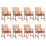 Chaises à manger d'extérieur lot de 8 et coussins Acacia massif