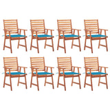 Chaises à manger d'extérieur lot de 8 et coussins Acacia massif