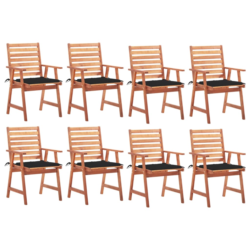 Chaises à manger d'extérieur lot de 8 et coussins Acacia massif